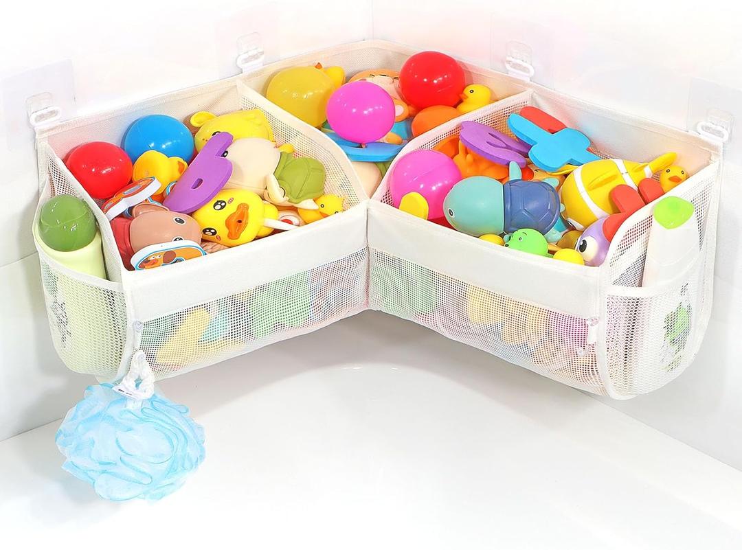 KPH bath toy storage Say goodbye to the chaos of bath toys -3 compartments for bath toy holders keep your bathtub tidy, and bath toy organizers keep children's bath toys organized!