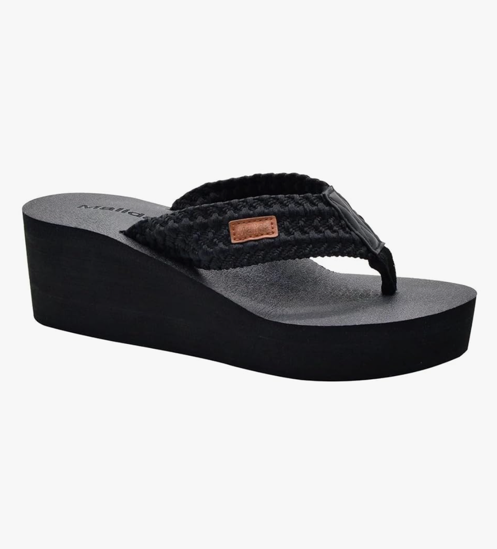 MALIDA Womens Wedge Arch Support Flip Flops Cushion Soft Rubber Midsole Platform Thong Sandals with Rubber Sole Size 7