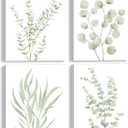 Erctoo Botanical Plant Canvas Wall Art, Framed Boho Wall Decor for Bathroom, Minimalist Aesthetic Bedroom Wall Art, Sage Green Eucalyptus Leaf Prints for Office, Set of 4PCS, 8X10 (8"x10"x0.55"/20x25x1.5cm)