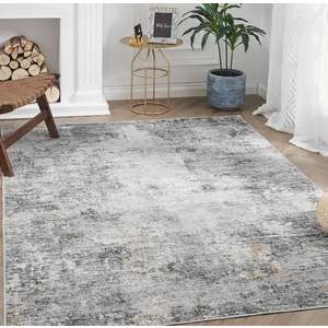 Jinchan Area Rug 3x5 Washable Modern Rug Abstract Entryway Doormat Grey Multi Print Overdyed Floor Cover Distressed Contemporary Lightweight Non-Slip Thin Carpet for Kitchen Bathroom Living Room