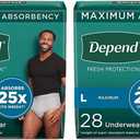 Depend Fresh Protection Adult Incontinence Underwear for Men (Formerly Depend Fit-Flex), Disposable, Maximum, Large, Grey, 28 Count, Packaging May Vary (Pack of 2)