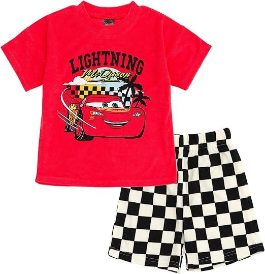 Disney Loop Terry Cloth T-Shirt and Shorts Outfit Set Toddler to Big Kid Sizes (2T - 10-12) Red / Multicolor,4T