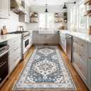 4x10 Wide Hallway Runner Rug - Washable Runner Rugs with Non Slip Backing Low Pile Carpets for Kitchen Bedroom Stain Resistant Carpet for Entry Living Room Dining Room Soft Thin Floor Mat 4x10 Blue