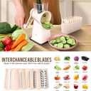 Rotary Cheese Grater with 5 Well-designed Blades & Strong Suction Base, Kitchen Mandoline Vegetable Slicer with Blade Storage Box(Off-white)