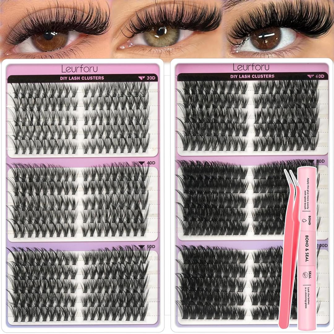 Lash Clusters Kit DIY Eyelash Clusters 530pcs 3D Full Individual Lashes Clusters Kit 30D-100D Pre Map Volume Lash Clusters Volume 6 Styles Mix Eyelashes Clusters Kit With Bond & Seal Tweezers
