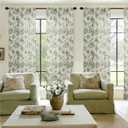 Sage Green Floral Linen Curtains 90 Inches Long for Living Room Bedroom Toile de Jouy Printed Farmhouse Patterned Country Semi Sheer Curtains Back Tab Light Filtering Pattern 90 Inch Window Drapes