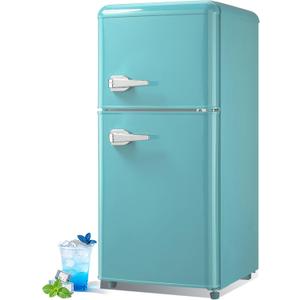Retro Mini Fridge with Freezer 4.0 Cu. Ft, Small Refrigerator Dual Door, Mint Green