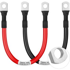 Battery Cable 6 Gauge 1FT, 6AWG Battery Power Inverter Cables (1 Positive & 1 Negative) with 5/16" Lugs Terminals for Automotive Solar Marine Boat RV Car Motorcycle