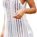 Bellelily Swimsuit Coverup for Women Bathing Suit Cover ups Crochet Beach Tank Dress Hollow Out Slit Bikini Cover Up Dresses, M