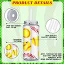 Domensi 24 Pack 14.2 oz Softball Plastic Cups with Lid and Straw Clear Reusable Cups with Lids and StrawsTumbler for Birthday Sports Themed Party Supplies