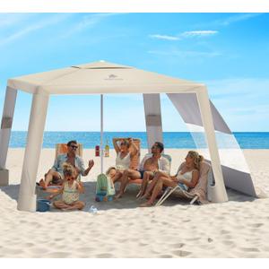 Rhino Valley Beach Cabana, 8  8FT Foldable Beach Tent with Cup Holder, Beach Canopy Easy Setup with UPF50+ Protection, Windproof Stable Beach Tent, Portable Beach Cabana Tent for Beach Camping (Khaki)