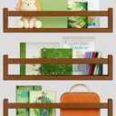 Harwaya Walnut Brown Nursery Book Shelves Wall Mounted, Wooden Floating Bookshelf for Kids Room Bedroom, Dark Wood Nursery Bookshelves for Kitchen Classroom Playroom (Solid Pine, 3-Pack)