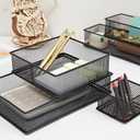 Annova Mesh Stackable Drawer Cabinet and Shelf Organizer Bins Storage Basket School Office Supply Holder Tray- Set of 2 (Black, 3x3x2 Inch)