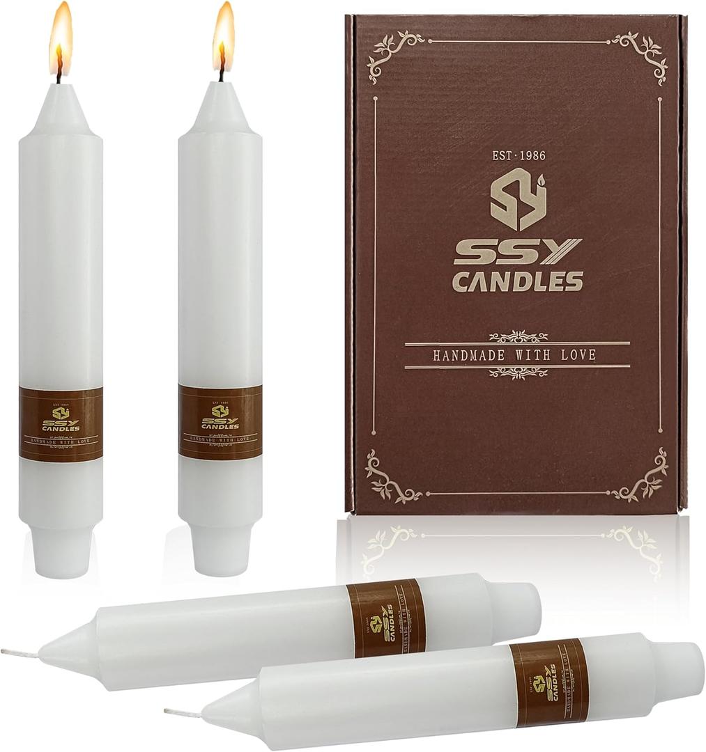 7 Inch Short Taper Candles Candle SticksHandmade Unscented Set of 4 Smokeless Candlesticks Tapered Candle for Wedding Home Decoration(White)