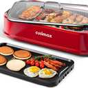 CUSIMAX Smokeless Indoor Grill, Electric Grill Griddle, 1500W Korean BBQ Grill with LED Smart Display & Tempered Glass Lid, Non-stick Removable Plate & Griddle Plate, Red