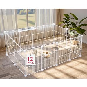 12 Panels Small Animal Playpen,Pet Playpen,C&C Cage for Guinea Pigs,Puppy Play Pen,Bunny Playpen Indoor Outdoor, Portable Metal Wire Yard Fence(White)