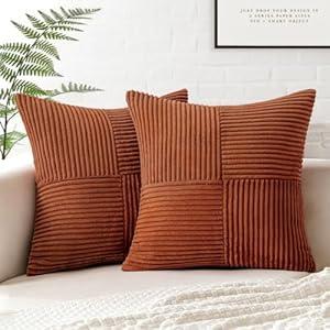 MIULEE Dark Rust Corduroy Pillow Covers Pack of 2 Boho Decorative Throw Pillow Covers Soft Solid Couch Pillowcases Cross Patchwork Textured Cushion Covers for Living Room Bed Sofa 16x16 inch