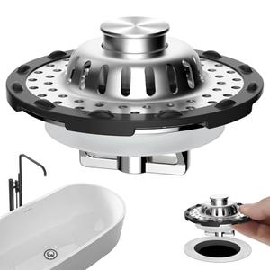 Universal Bathtub Drain Stopper Shower Drain Hair Catcher, Tub Stopper with Visible Top Strainer, Upgraded 3 in 1 Pop-up Drain Plug Fit for 1.5 to 2.4" Hole, Stainless Steel Filter Basket, Chrome
