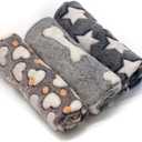 1 Pack 3 Puppy Blankets Super Soft Warm Sleep Mat Grey Cute Print Fluffy Fleece Pet Flannel Throw Dog Blankets for Small Dogs Cats,Star&Bone&Love-Medium(29"x20")