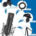 SUUNTOK Microphone Shock Mount Anti-Vibration Mic Holder Spider Recording Mic Shockmount Stand Compatible with Neumann U87 Ai, U89 i and TLM 67 (Black)