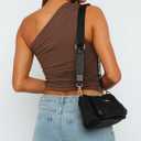 Women's One Shoulder Tank Top Sleeveless Ruched Slim Fit Y2K Basic Going Out Crop Tops (Brown, L)