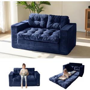 MAXYOYO Convertible Sofa Bed, Pull Out Loveseat Sleeper Sofa, Folding Couch Bed with Pillows for Living Room, Navy