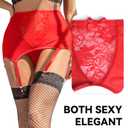ohyeah Red Lace Garter Belt High Waist Garter Belts for Thigh Highs Stockings Mesh Lace 6 Vintage Straps Garter Belt Lingerie Set 2 Pcs Christmas Lingerie for Women (Red, S)