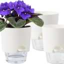 Plant Pots Indoor 3 Packs Self Watering Pots for Indoor Plants 4.8 inchs, African Violet Pots Planter with Visible Reservoir Self Watering Planter for Herb, House Plant Planting (Off White)