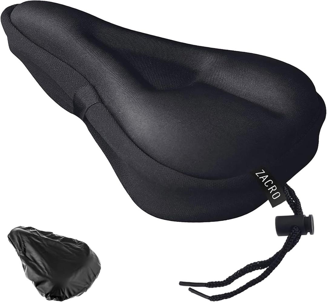 Zacro Bike Seat Cushion - Gel Padded Bike Seat Cover for Men Women Comfort, Extra Soft Exercise Bicycle Seat Compatible with Peloton, Outdoor & Indoor Bike Saddles (Black)