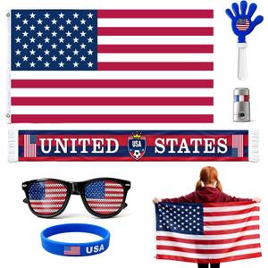 USA Soccer Fan Cheering Kit, 6 Pcs Patriotic Game Day Accessories.
Patriotic soccer cheering kit, fan accessories for game day, tailgate & watch party.