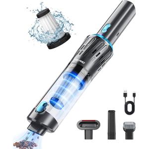 Handheld Vacuum Cordless Car Vacuum Cleaner Powerful Suction Car Vacuum Lightweight Portable Rechargeable Hand Held Vacuum Cleaner One-Touch Empty with HEPA Filter for Home/Pet, Blue