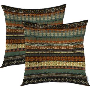 Batmerry Brown Bohemia Turkish Floral Decorative Pillow Covers, Traditional Paisley Moroccan Oriental Double Sided Throw Pillow Covers Sofa Cushion Cover Square 22 x 22 Inches(Set of 2)