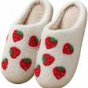 Women Men Plush Strawberry Slippers Cute Fuzzy Slippers Non-Skid Winter Warm Cozy House Indoor Outdoor Shoes, 9-10