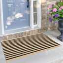 KILOCOCO Striped Rug 2.3'x3.6' Front Door Rug Woven Cotton Washable Stripe Layered Doormats Indoor Outdoor Door Mat for Front Porch/Kitchen/Farmhouse/Entryway/Patio, Brown