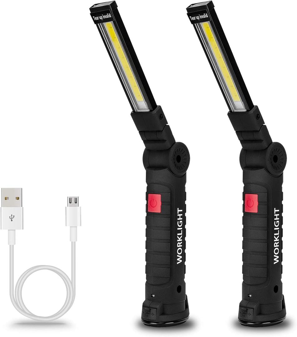 Lmaytech Tool Gifts for Men 2Pack Rechargeable LED Work Lights with Magnetic Base, 360 Rotation,Versatile Lighting for Repairs, Outdoors, Mens Gifts (Black)