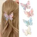 Fantasy Gradient Color Double Layered Butterfly Hair Clips, Medium Acrylic Claw Clips for Thick Thin Hair, Non-Slip Butterfly Jaw Clips, Beautiful Hair Accessories for Girls and Women (Dreamy Double)