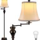 PARTPHONER Vintage Floor Lamps for Living Room,Traditional 350 Adjustable Swing Arm Farmhouse Floor Lamp for Bedroom, Rustic Standing Lamp Pole Lamps for Reading, Home Dcor and Office, Brown