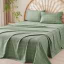 JELLYMONI 100% Cotton Bed Sheets Set  Green Plaid, Queen Size, Soft Bedding with Deep Pocket Fitted Sheet, Flat Sheet & Pillowcases (1101)