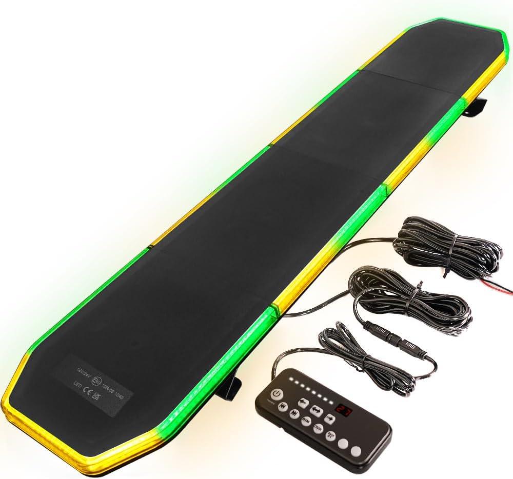 ASPL 282 LED Low Profile Emergency Strobe Light Bar 47" Roof Top Warning Hazard Flashing Security Traffic Advisor/Controller / 27 Patterns Lights for Tow Truck Construction Vehicle (Amber/Green)