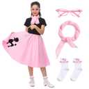 Leadtex 50s Poodle Skirt Sock Hop Costume Accessory Set for Girls with Scarf,Glasses,Socks.