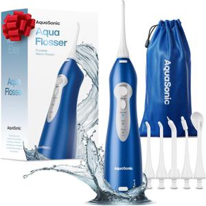AquaSonic Water Flosser - Cordless Rechargeable Water Flossers for Teeth Cleaning - Waterproof Aqua Flosser, Portable Oral Irrigator for Dental Cleaning with 5 Jet Tips  Braces Home Travel (Sapphire Blue)