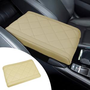 Hovom Car Center Console Armrest Pillow, 12.6"7.87"1.97" Leather Arm Rest Cover for Cars, Soft Comfortable Auto Armrest Cushion Pad, Vehicle Middle Console Cover, Car Accessories (Beige)