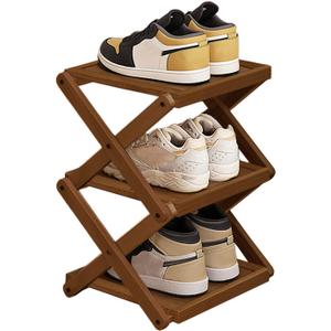 3 Tier Foldable Shoe Rack, Natural Bamboo Space Saving Shoe Storage Organizer,Easy Assembly & Strong Design Shoes Stand Shelf Organiser for Closet(Brown, Three Layers)