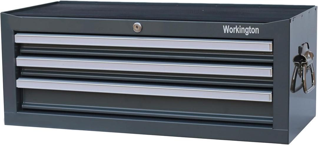 Workington Industrial 3 Drawers Portable Metal Intermediate Box, 26" Middle Tool Chest Cabinet with Ball Bearing Drawer Slides, Steel Tool Storage Box Organizer 4009 Gray (Grey)