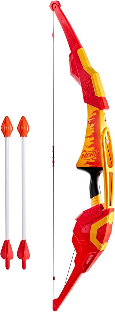 Nerf Pyrostrike Megabow, 42-Inch Bow Fires Arrows Up to 105 Feet, 2 Arrows with Soft Tips, Kids Outdoor Toys & Gifts, Ages 10+