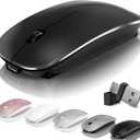Mouse for Laptop Wireless Bluetooth - MacBook Air Mac Pro PC iPad Optical Rechargeable Silent Mouse with Jiggler Dual Mode Switch Bluetooth 5.2/3.0 and 2.4GHz USB-A and Type-C Receiver Black