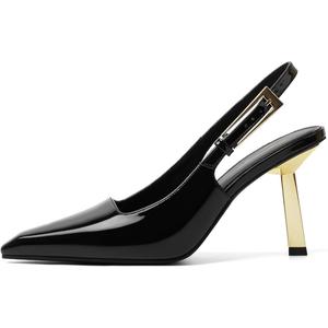 RIBONGZ Slingback Heels for Women Closed Pointed Toe Stiletto High Heels Dress Sexy Pumps Heeled Wedding Bride Prom Party Evening Dressy Shoes
 (7, Black Patent)