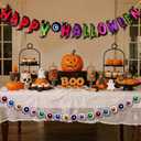 Pre-Strung Happy Halloween Banner, 9.8FT Felt Garland with 3D Eyeballs for Halloween Decorations, 2Pcs Indoor Banner for Mantle Indoor Fireplace Window Wall Home Party Decor