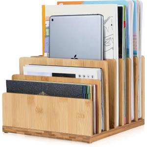 Bamboo Desk Shelf Mail Organizer,Wood 7 Slots Desk Organizers and Accessories for Document Book Mail Paper Bill Filing Tray Organizer, Office Organization File Binder Folder Holder Sorter for Desk