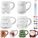 Jingmore 4 Sets Christmas Coffee Mug Paint Craft Kit Paint Your Own Snowman Santa Gingerbread Man Christmas Tree Mug Ceramic DIY for Adults Includes Ceramic White Cup and Painting Supplies for Xmas